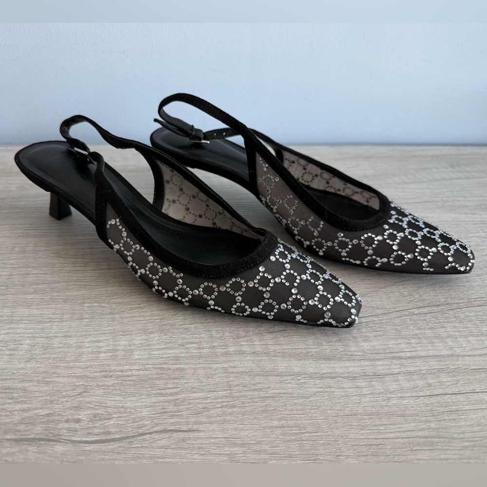 I.N.C. International Concepts Women's Black Mid Heel Slingback Pumps Size 6.5
